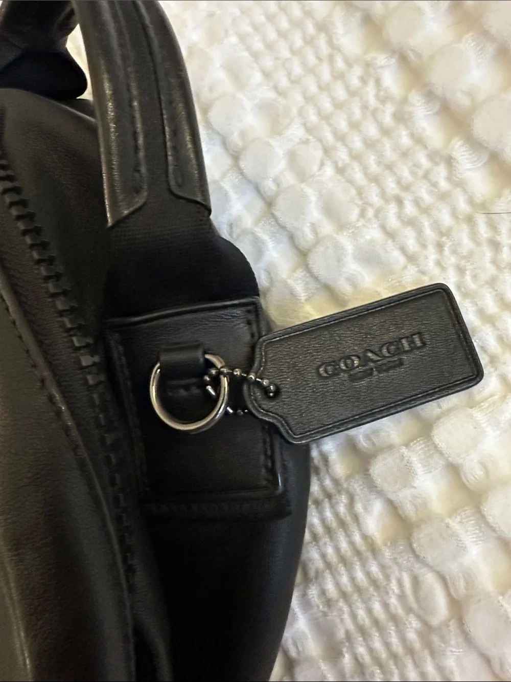 Coach Black Leather Men's Backpack with Embossed Logo
